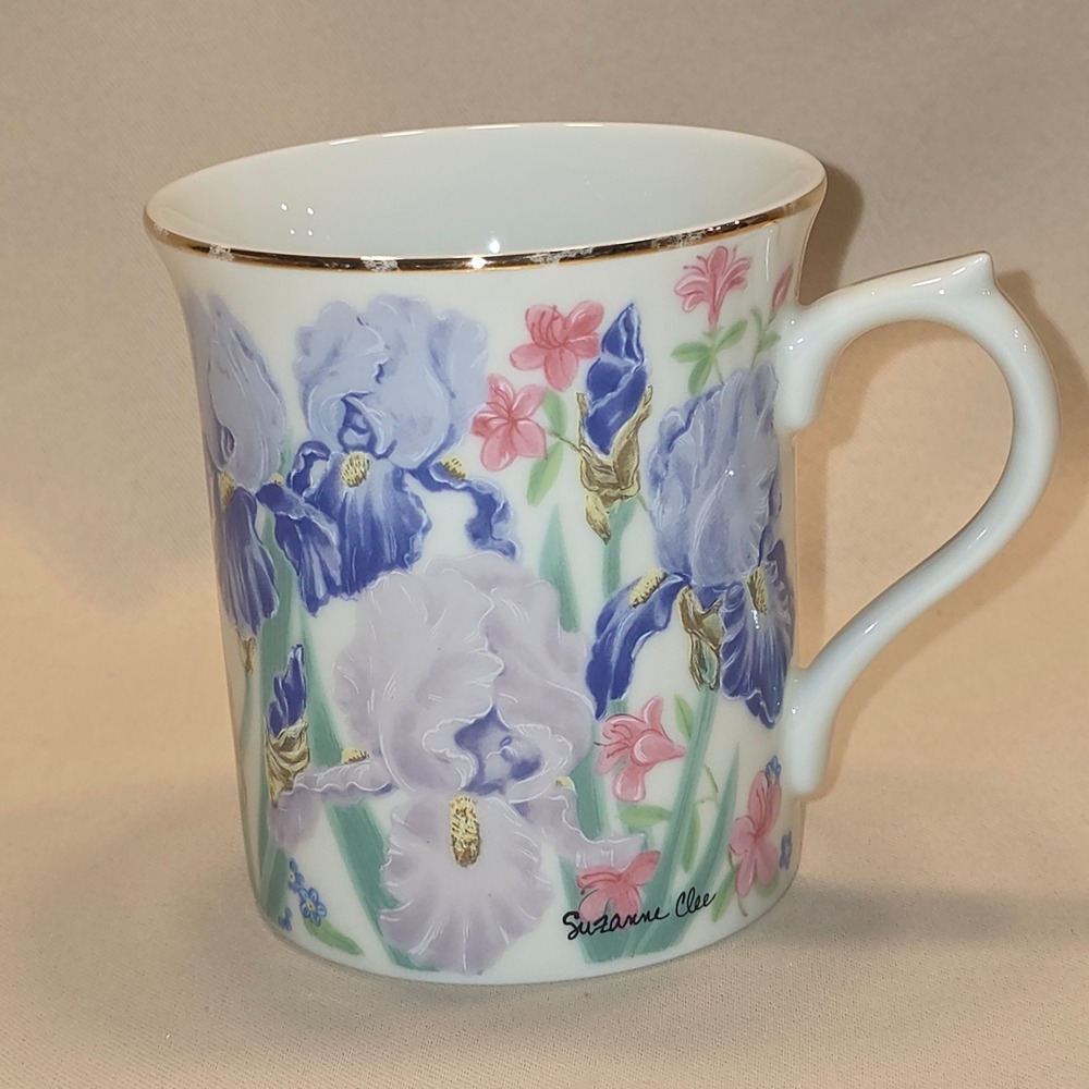 Lenox Suzanne Clee Iris Porcelain Mug Flower Blossom 1995 Gold Rim Floral
